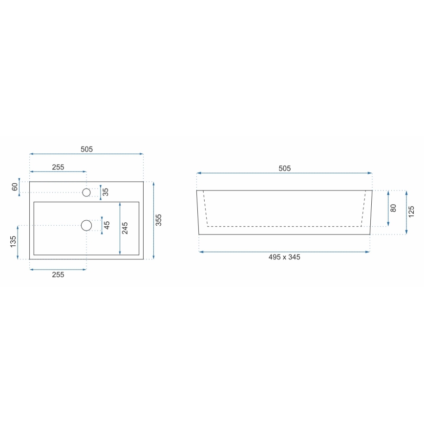 REA-U5000 - Επικαθήμενος νιπτήρας VALERIA 35,5x50,5 cm κεραμικός/γυαλιστερό λευκό