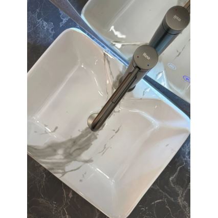 REA-U5052 - Νιπτήρας για τοποθέτηση πάνω σε πάγκο KELLY 38x49 cm, κεραμικός, λευκός με μαρμάρινη όψη