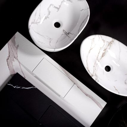 REA-U5052 - Νιπτήρας για τοποθέτηση πάνω σε πάγκο KELLY 38x49 cm, κεραμικός, λευκός με μαρμάρινη όψη