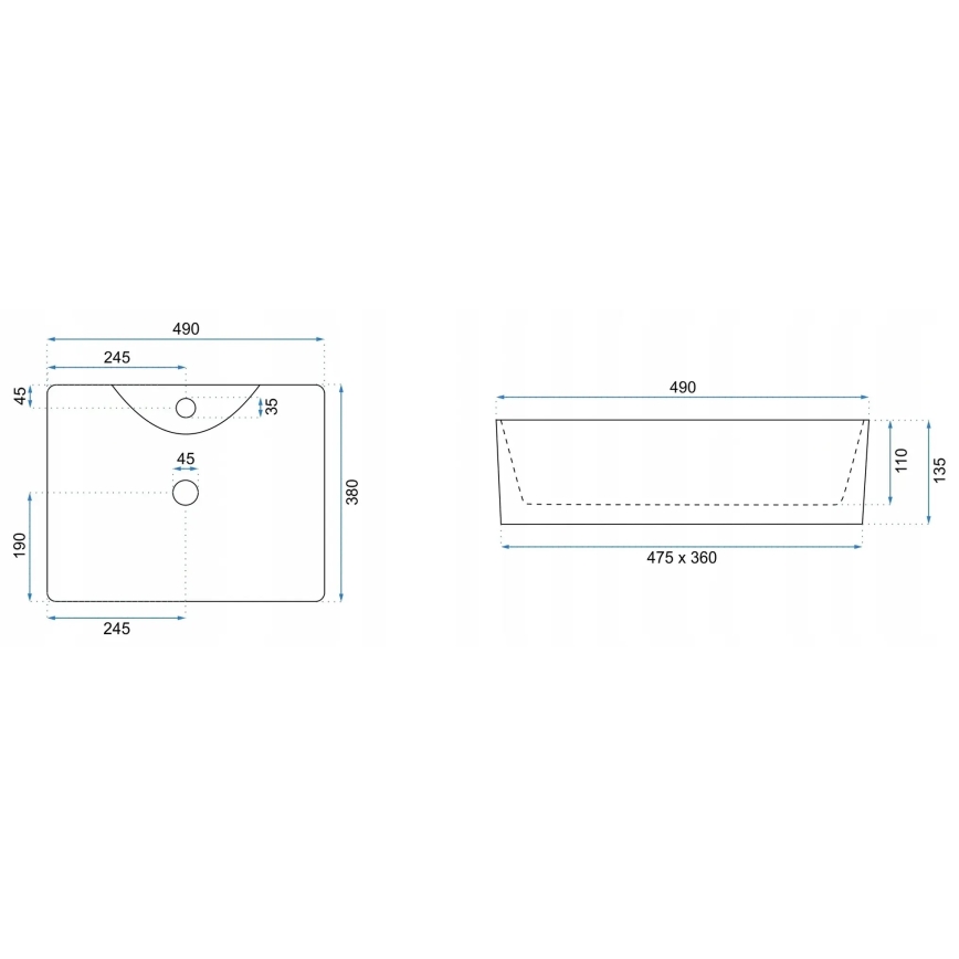 REA-U5052 - Νιπτήρας για τοποθέτηση πάνω σε πάγκο KELLY 38x49 cm, κεραμικός, λευκός με μαρμάρινη όψη