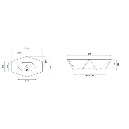 REA-U5602 - Νιπτήρας για τοποθέτηση σε πάγκο VEGAS 37x57 cm κεραμικός/απομίμηση πέτρας