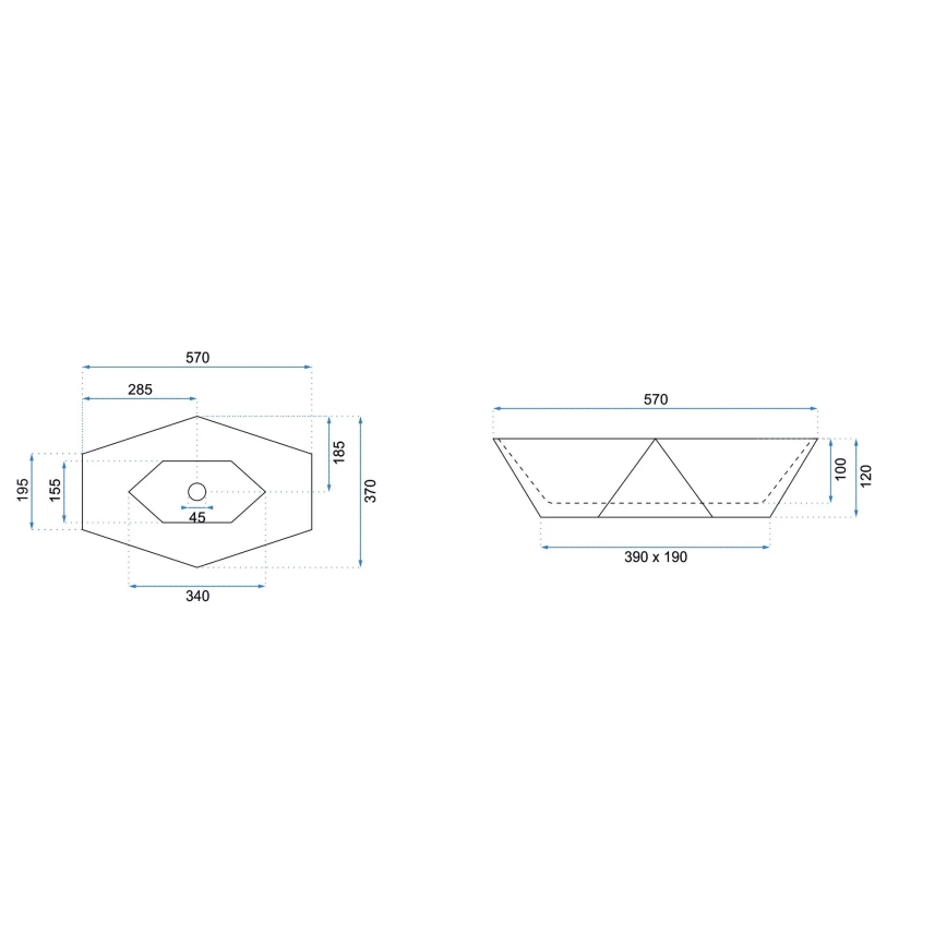 REA-U5602 - Νιπτήρας για τοποθέτηση σε πάγκο VEGAS 37x57 cm κεραμικός/απομίμηση πέτρας