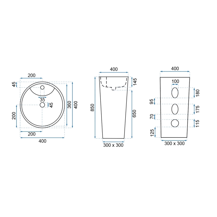 REA-U5635 - Επιδαπέδιος νιπτήρας BLANKA 85x40 cm κεραμικός/γυαλιστερό λευκό