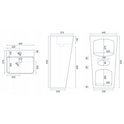 REA-U5637 - Νιπτήρας δαπέδου ARIS 37,5x44 cm, κεραμικός, γυαλιστερό λευκό