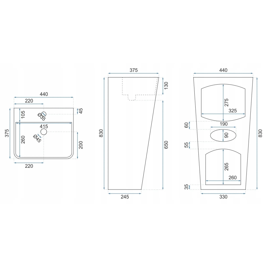 REA-U5637 - Νιπτήρας δαπέδου ARIS 37,5x44 cm, κεραμικός, γυαλιστερό λευκό