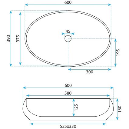 REA-U5660 - Επιτραπέζιος νιπτήρας MAYA 39x60 cm από κεραμικό, γυαλιστερό λευκό