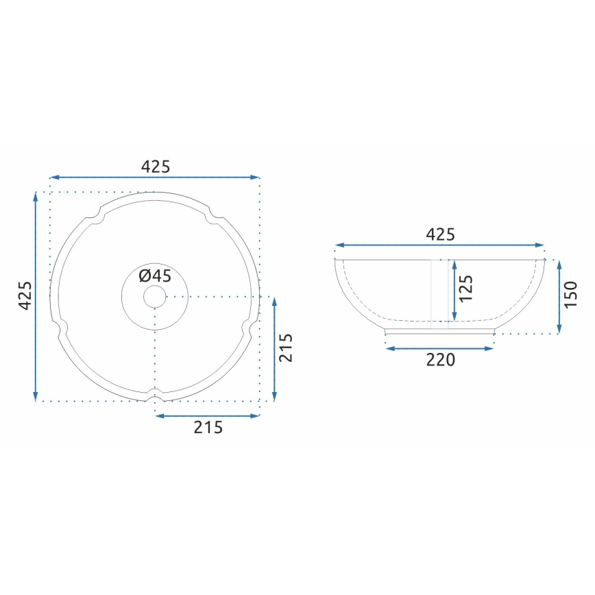REA-U5666 - Νιπτήρας για επιτραπέζια τοποθέτηση VIVIEN, διάμ. 42,5 cm, κεραμικός/διακοσμητικό μοτίβο