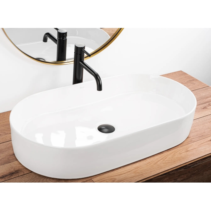 REA-U5801 - Επιτραπέζιος νιπτήρας NADIA 38,5x71 cm, κεραμικός σε γυαλιστερό λευκό