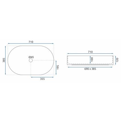 REA-U5801 - Επιτραπέζιος νιπτήρας NADIA 38,5x71 cm, κεραμικός σε γυαλιστερό λευκό