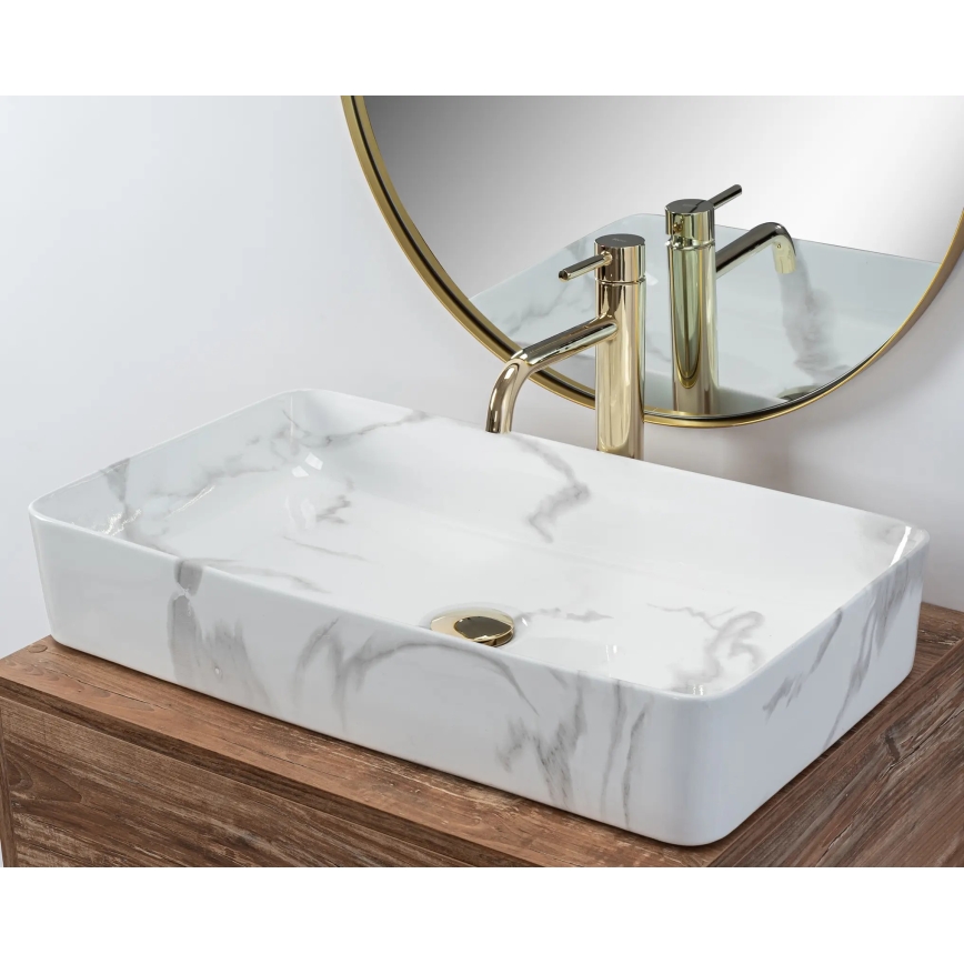 REA-U5896 - Επιτραπέζιος νιπτήρας DENIS 35 x 61,5 cm, κεραμικός με μαρμάρινο διάκοσμο