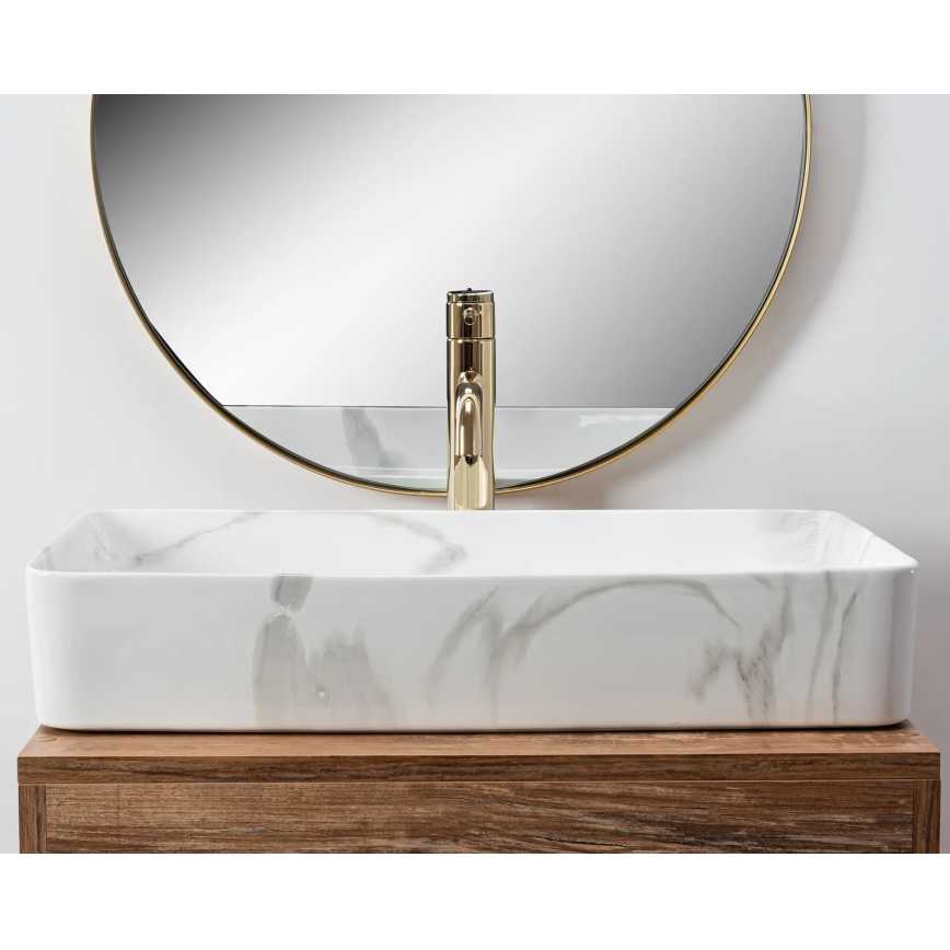 REA-U5896 - Επιτραπέζιος νιπτήρας DENIS 35 x 61,5 cm, κεραμικός με μαρμάρινο διάκοσμο