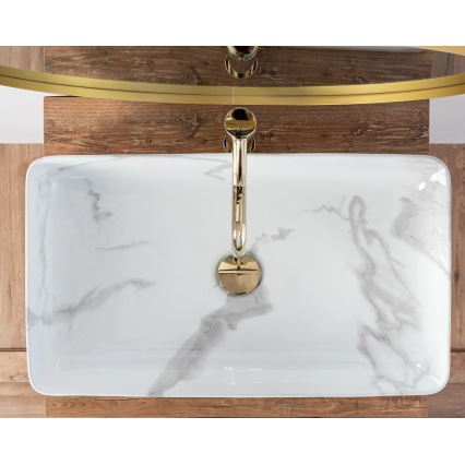 REA-U5896 - Επιτραπέζιος νιπτήρας DENIS 35 x 61,5 cm, κεραμικός με μαρμάρινο διάκοσμο