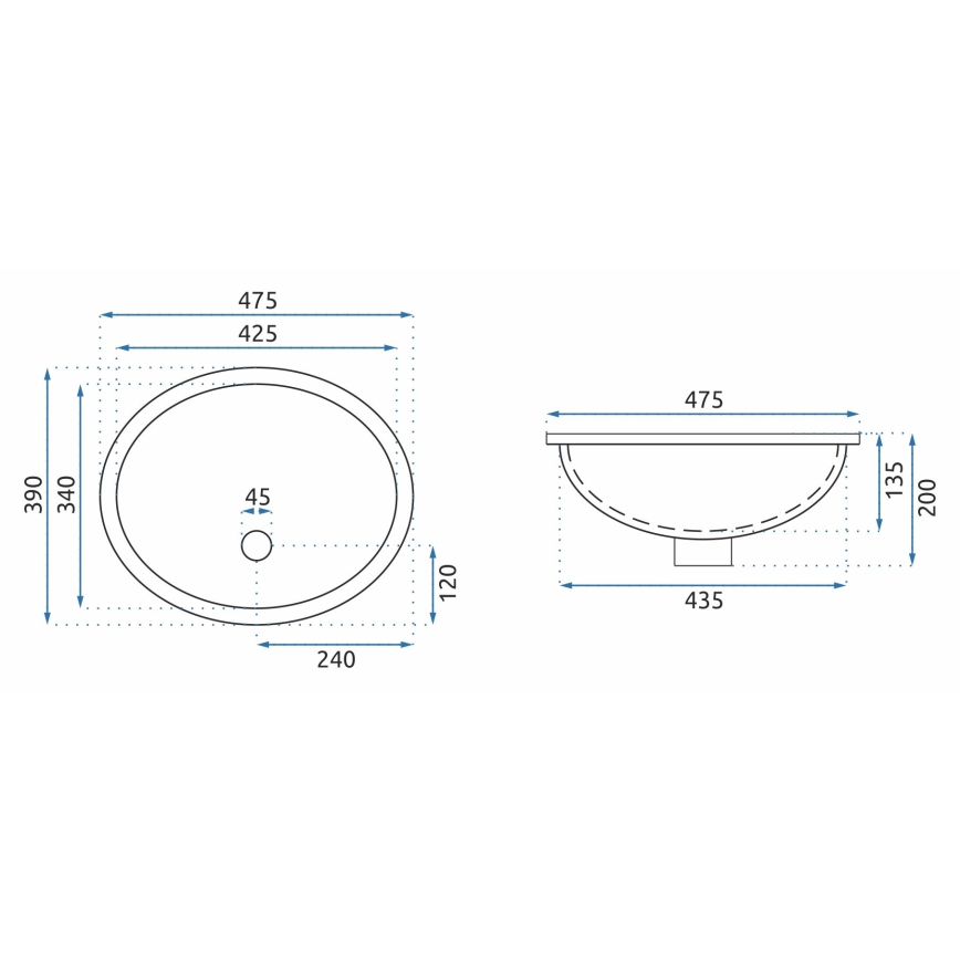 REA-U6330 - Εντοιχισμένος νιπτήρας NEL 39x47,5 cm, κεραμικός, με γυαλιστερό λευκό φινίρισμα