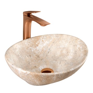 REA-U6361 - Επιτραπέζιος νιπτήρας SOFIA 34,5x41 cm κεραμικός/μπεζ/απομίμηση πέτρας