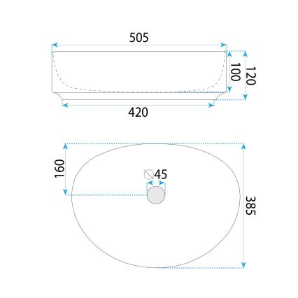 REA-U6370 - Νιπτήρας για πάγκο JOANA 38,5x50,5 cm, κεραμικός σε γυαλιστερό λευκό