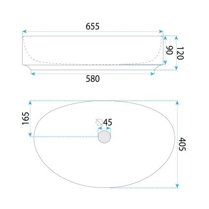 REA-U6371 - Επιτραπέζιος νιπτήρας JOANA 40,5x65,5 cm κεραμικός/γυαλιστερό λευκό