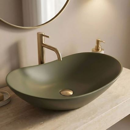REA-U6372 - Νιπτήρας επιτραπέζιος ROYAL 35,5x61,5 cm κεραμικός/ελιά