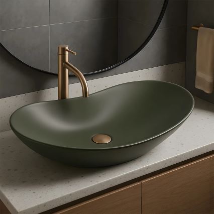 REA-U6372 - Νιπτήρας επιτραπέζιος ROYAL 35,5x61,5 cm κεραμικός/ελιά