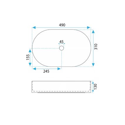 REA-U6375 - Επιτραπέζιος νιπτήρας VANDA 31x49 cm, κεραμικός/ματ μπλε