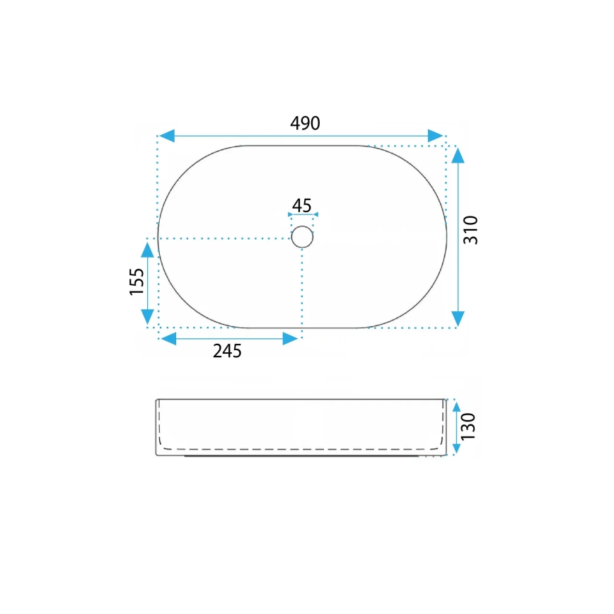 REA-U6375 - Επιτραπέζιος νιπτήρας VANDA 31x49 cm, κεραμικός/ματ μπλε