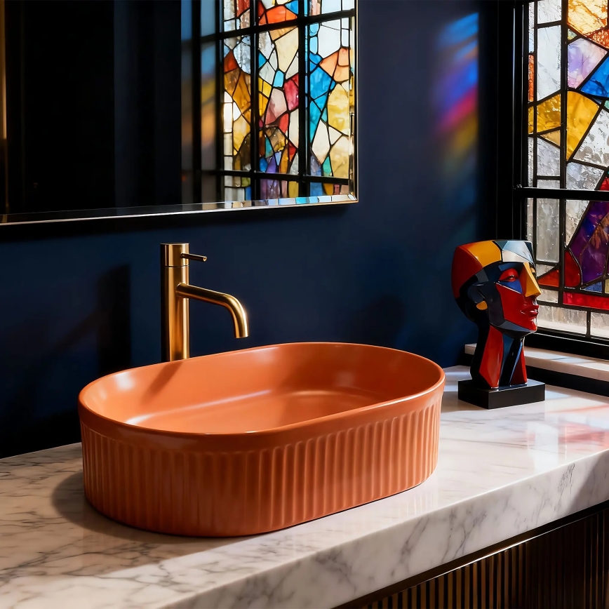 REA-U6377 - Επιτραπέζιος νιπτήρας VANDA 31x49 cm κεραμικός/πορτοκαλί