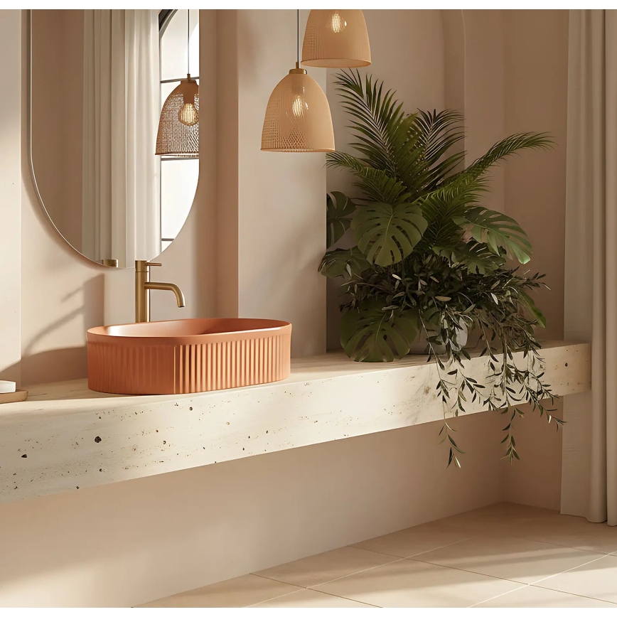 REA-U6377 - Επιτραπέζιος νιπτήρας VANDA 31x49 cm κεραμικός/πορτοκαλί