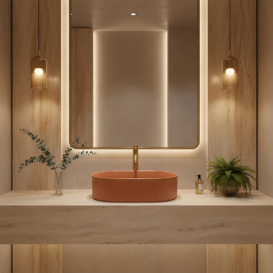 REA-U6377 - Επιτραπέζιος νιπτήρας VANDA 31x49 cm κεραμικός/πορτοκαλί