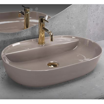 REA-U6381 - Επιτραπέζιος νιπτήρας AURA 41x61 εκ. κεραμικός, γυαλιστερή καφέ απόχρωση