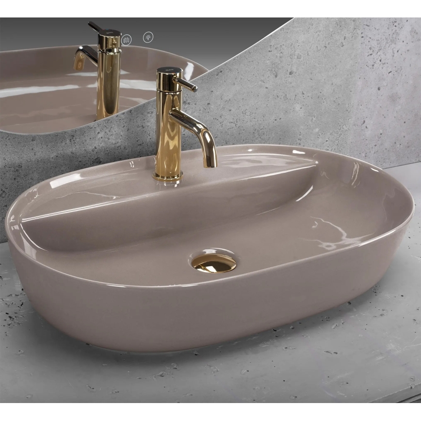 REA-U6381 - Επιτραπέζιος νιπτήρας AURA 41x61 εκ. κεραμικός, γυαλιστερή καφέ απόχρωση