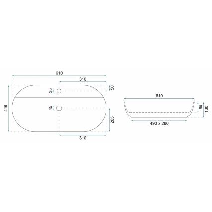 REA-U6381 - Επιτραπέζιος νιπτήρας AURA 41x61 εκ. κεραμικός, γυαλιστερή καφέ απόχρωση