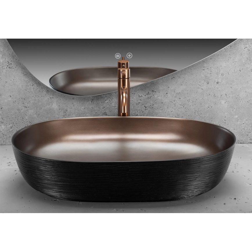 REA-U6383 - Επιτραπέζιος νιπτήρας CLEO 41x60,5 cm κεραμικός/μαύρος/βουρτσισμένος χαλκός
