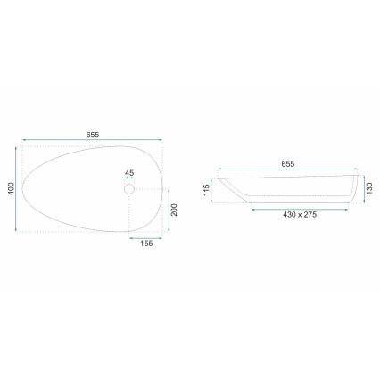 REA-U6501 - Νιπτήρας για πάγκο GRETA 40x65,5 cm κεραμικό/απομίμηση πέτρας