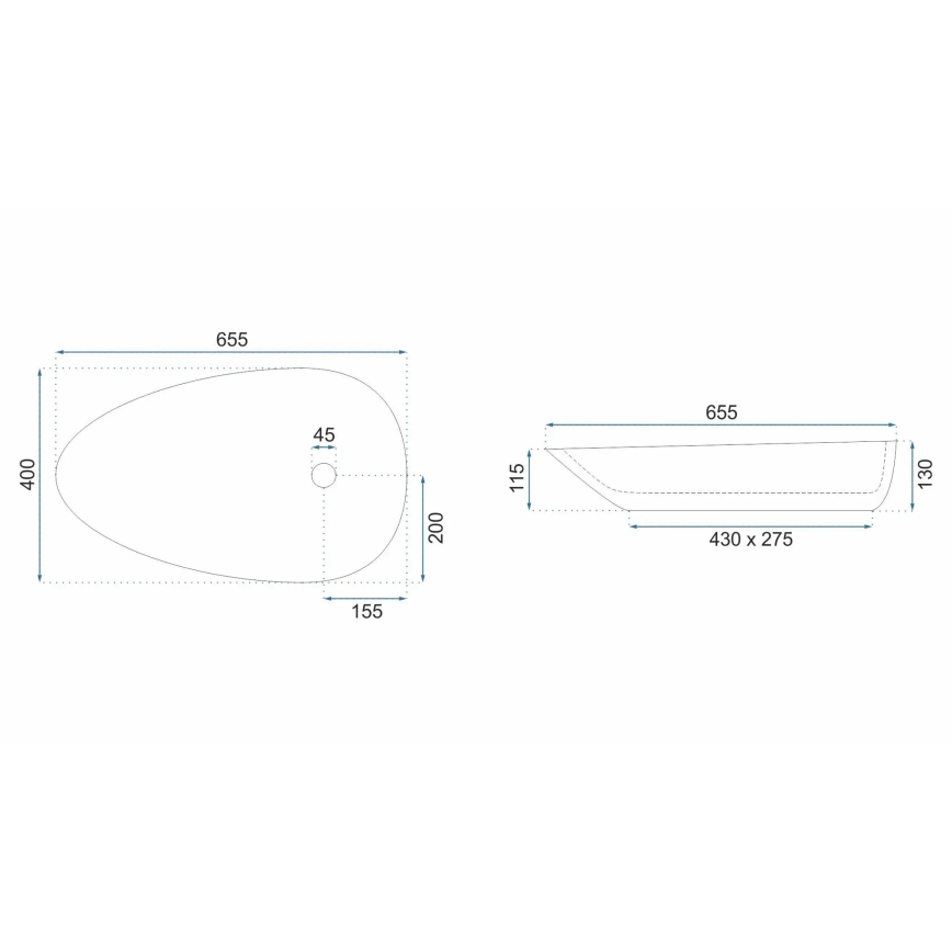 REA-U6501 - Νιπτήρας για πάγκο GRETA 40x65,5 cm κεραμικό/απομίμηση πέτρας