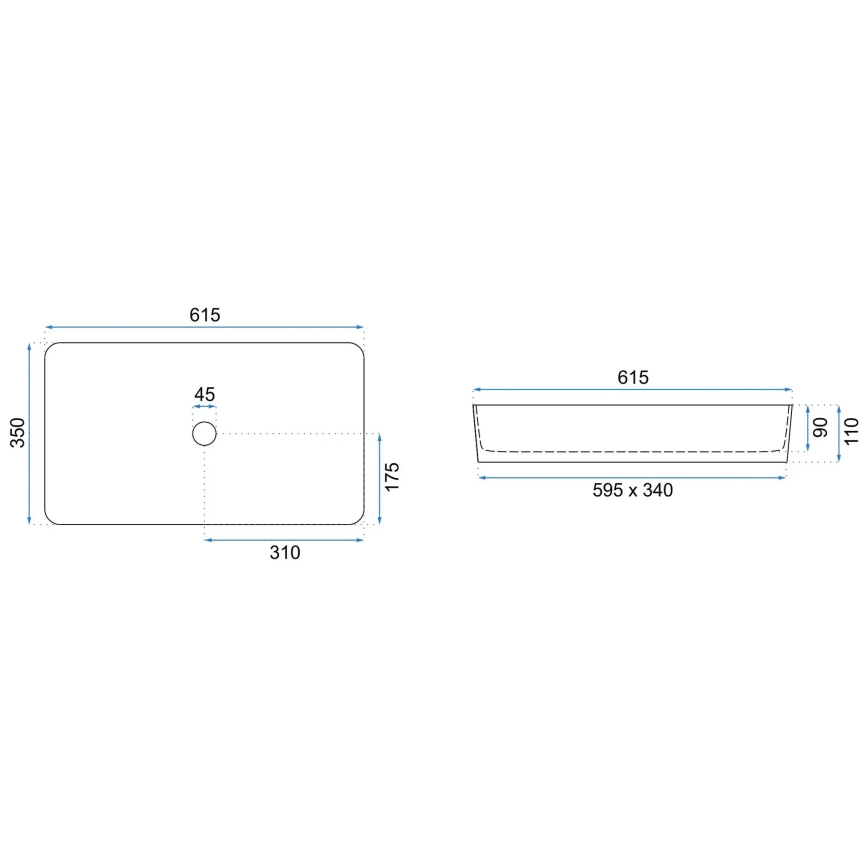 REA-U6510 - Επιτραπέζιος νιπτήρας DENIS 35x61,5 εκ. κεραμικός/ματ μαύρος