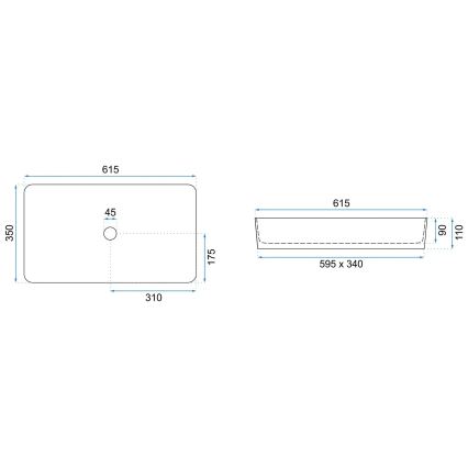 REA-U6513 - Επιτραπέζιος νιπτήρας DENIS 35x61,5 cm κεραμικός/λευκός/μαύρος