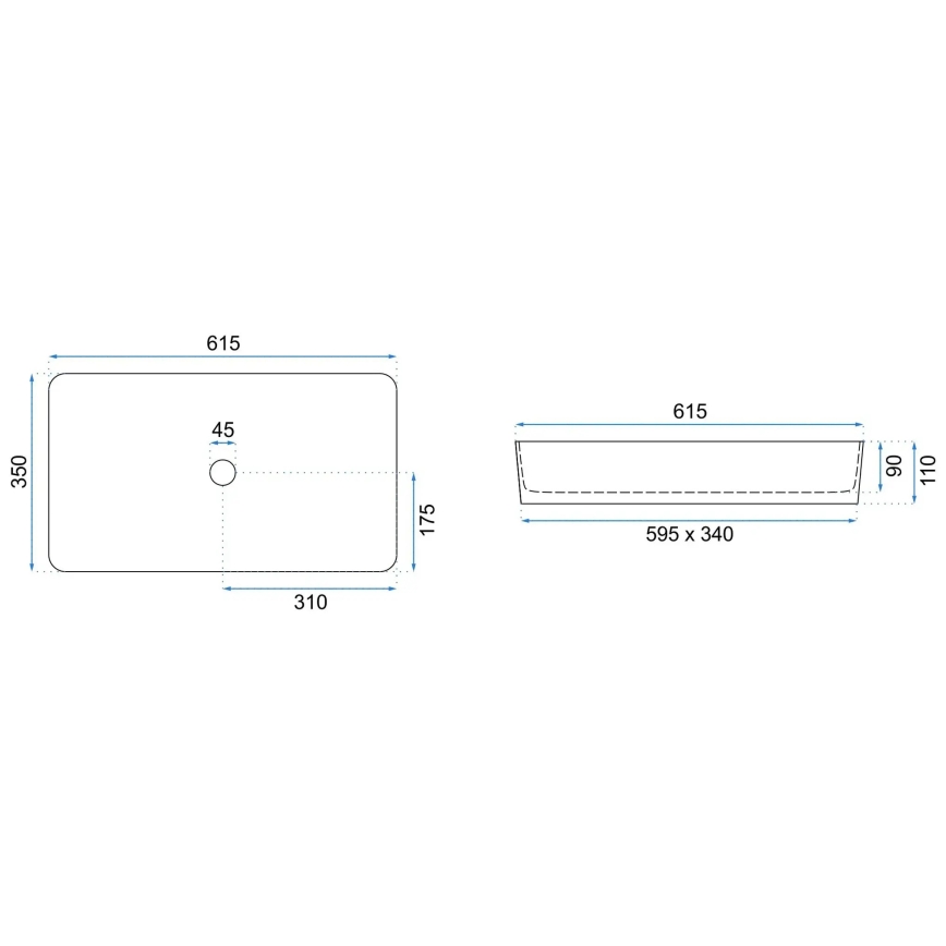 REA-U6513 - Επιτραπέζιος νιπτήρας DENIS 35x61,5 cm κεραμικός/λευκός/μαύρος