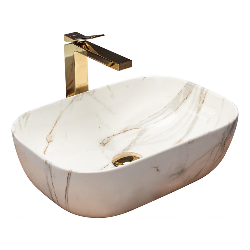 REA-U6596 - Επιτραπέζιος νιπτήρας BELINDA 33,5x46,5 cm κεραμικός με μαρμάρινο ντεκόρ