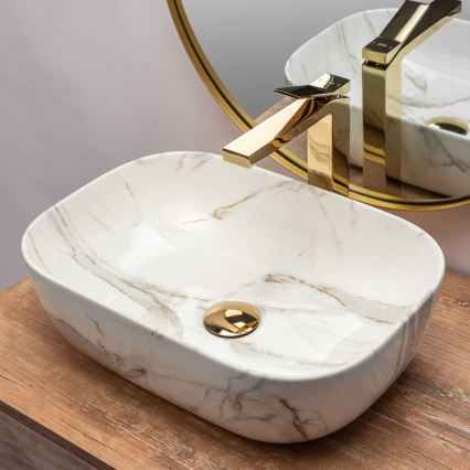 REA-U6596 - Επιτραπέζιος νιπτήρας BELINDA 33,5x46,5 cm κεραμικός με μαρμάρινο ντεκόρ