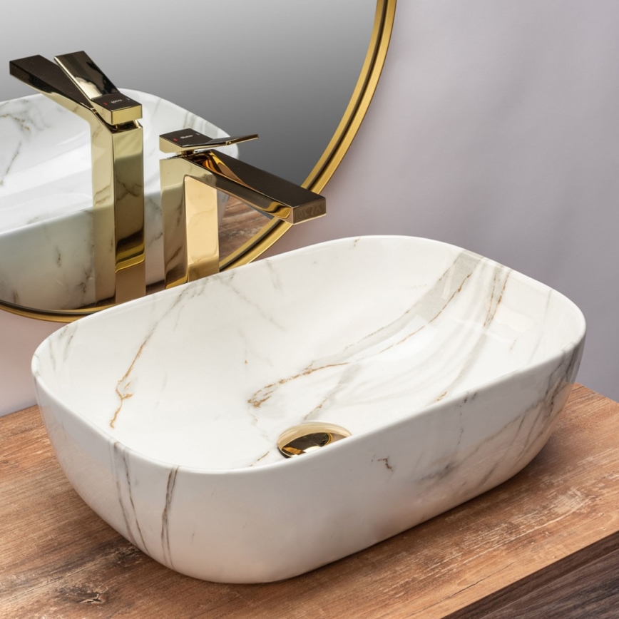REA-U6596 - Επιτραπέζιος νιπτήρας BELINDA 33,5x46,5 cm κεραμικός με μαρμάρινο ντεκόρ