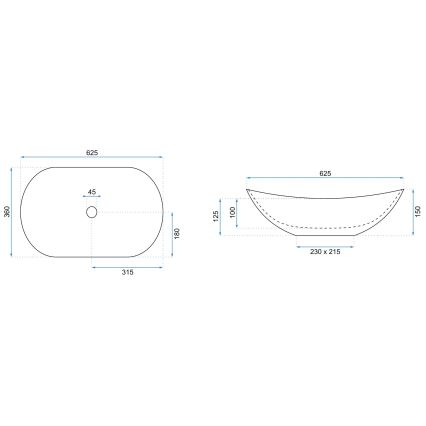 REA-U6600 - Νιπτήρας για πάγκο ROYAL 36x62,5 cm κεραμικός/λευκός/μαύρος