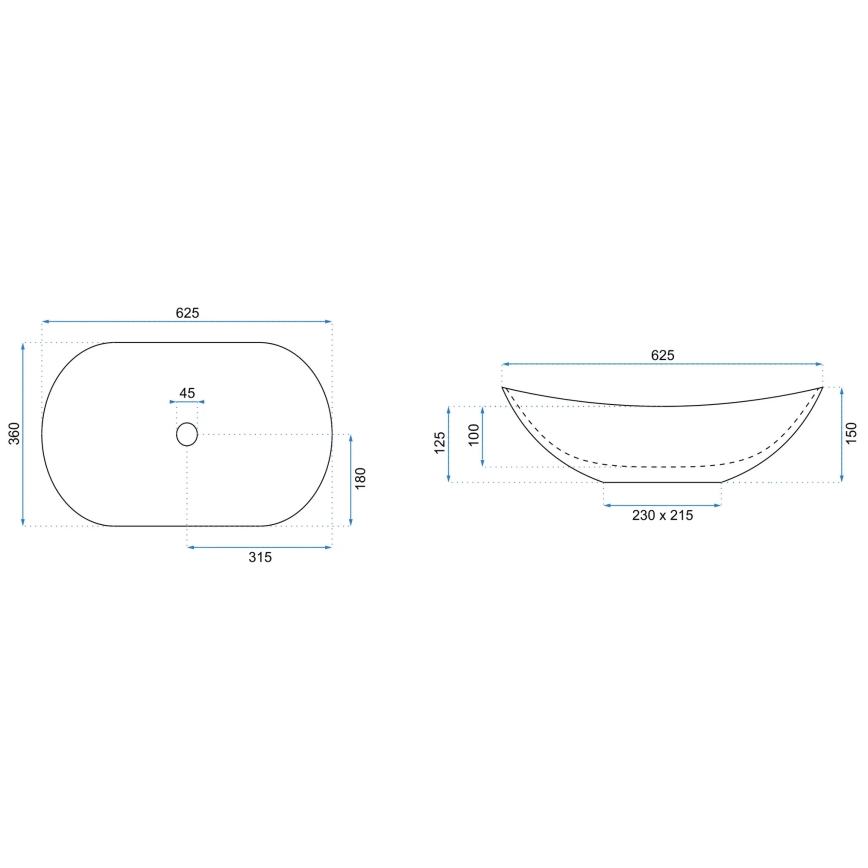 REA-U6600 - Νιπτήρας για πάγκο ROYAL 36x62,5 cm κεραμικός/λευκός/μαύρος