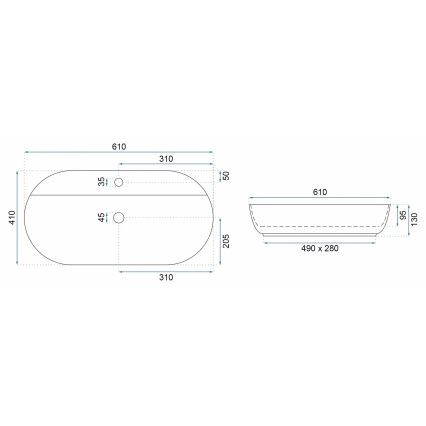 REA-U6618 - Επιτραπέζιος νιπτήρας AURA 41x61 cm, κεραμικός/γυαλιστερό μπλε