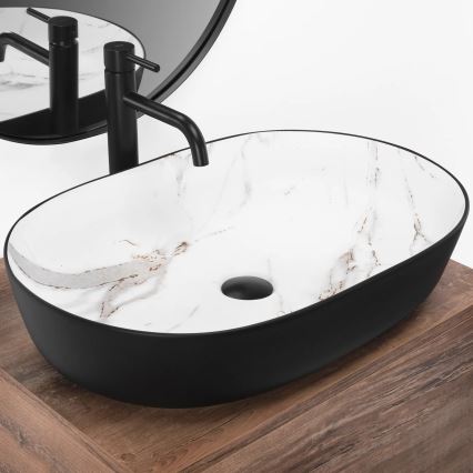 REA-U6625 - Νιπτήρας για πάγκο CLEO 41x60,5 cm κεραμικός/μαύρο/λευκό/μαρμάρινο ντεκόρ
