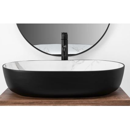 REA-U6625 - Νιπτήρας για πάγκο CLEO 41x60,5 cm κεραμικός/μαύρο/λευκό/μαρμάρινο ντεκόρ