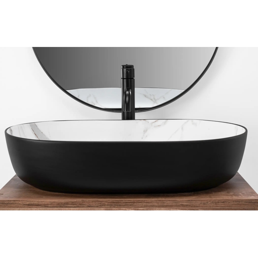 REA-U6625 - Νιπτήρας για πάγκο CLEO 41x60,5 cm κεραμικός/μαύρο/λευκό/μαρμάρινο ντεκόρ