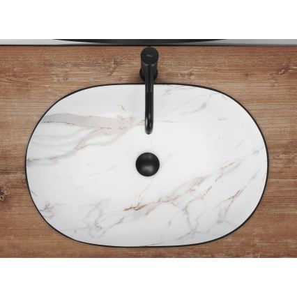 REA-U6625 - Νιπτήρας για πάγκο CLEO 41x60,5 cm κεραμικός/μαύρο/λευκό/μαρμάρινο ντεκόρ