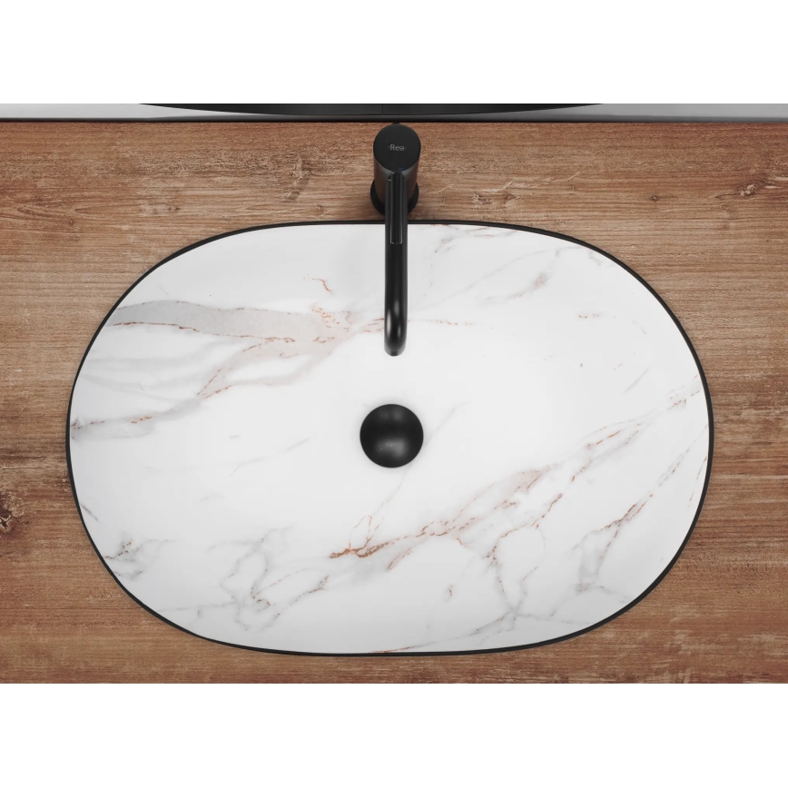 REA-U6625 - Νιπτήρας για πάγκο CLEO 41x60,5 cm κεραμικός/μαύρο/λευκό/μαρμάρινο ντεκόρ