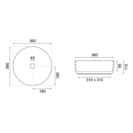 REA-U6630 - Επιτραπέζιος νιπτήρας SAMI διάμ. 36 εκ. κεραμικός/λευκός/βουρτσισμένος χρυσός