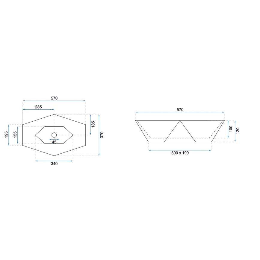 REA-U6643 - Επιτραπέζιος νιπτήρας VEGAS 37x57 cm κεραμικός/γυαλιστερό λευκό