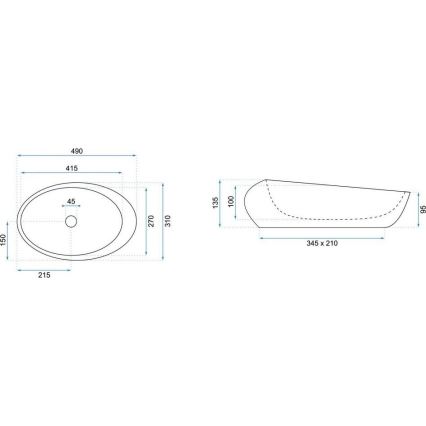 REA-U6649 - Επιτραπέζιος νιπτήρας ROXY 31x49 εκ., κεραμικός/με όψη πέτρας